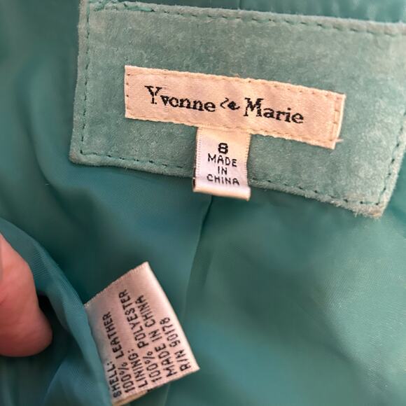 Vtg Yvonne Le Marie Teal Suede Genuine Leather Jacket Size 8 Zip up Lined - Picture 8 of 10